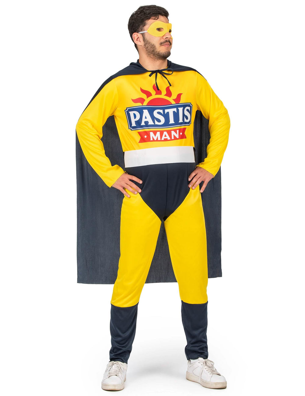 Preobleka Super Pastis Man za moškega rumena in modra mornarska z ogrinjalom in masko