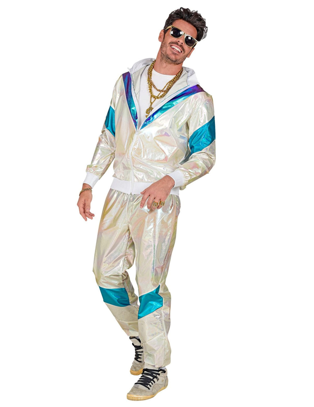 Déguisement survêtement holographique pour adulte blanc et bleu