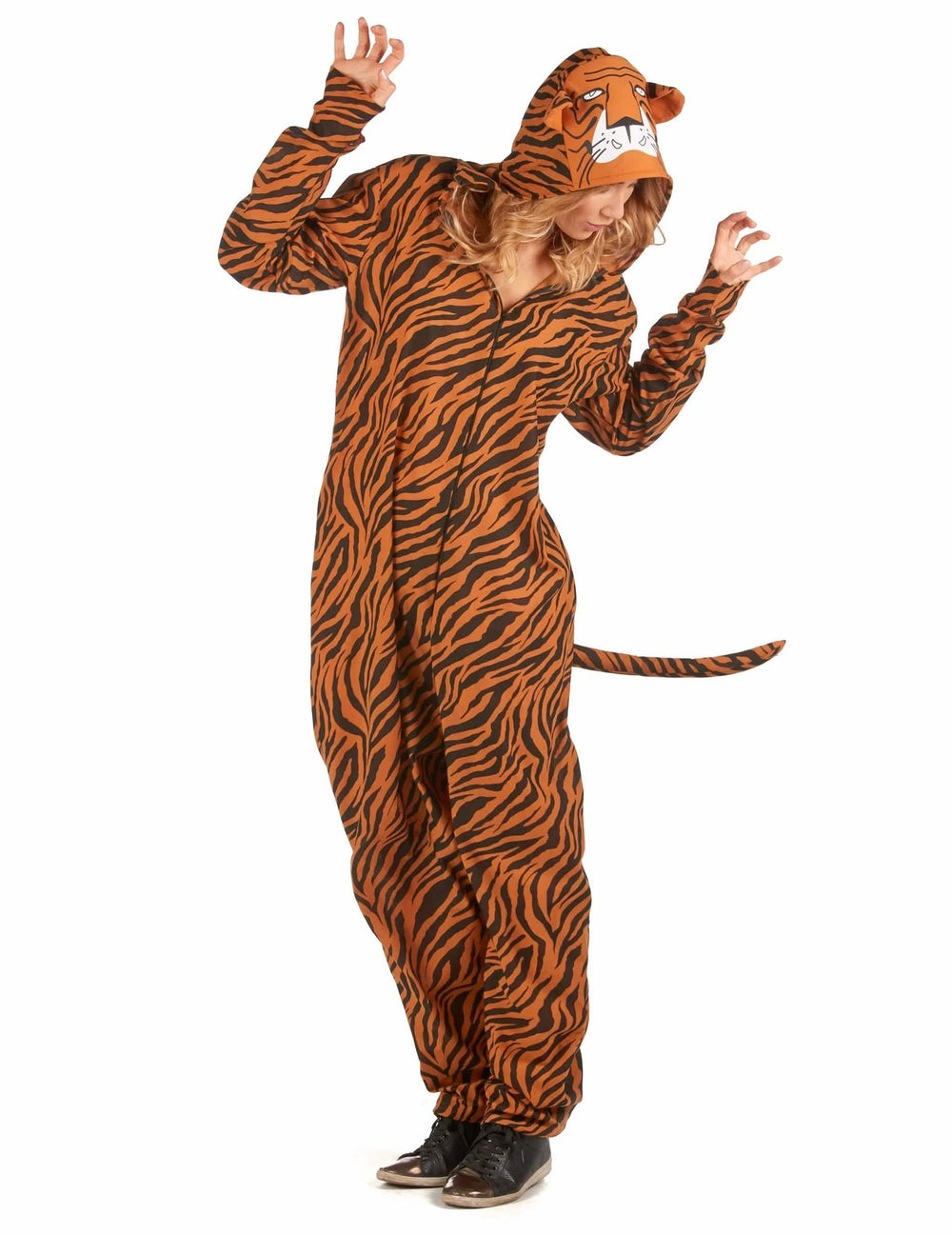Pogled s profila, ki prikazuje rep tigrijevega kostuma