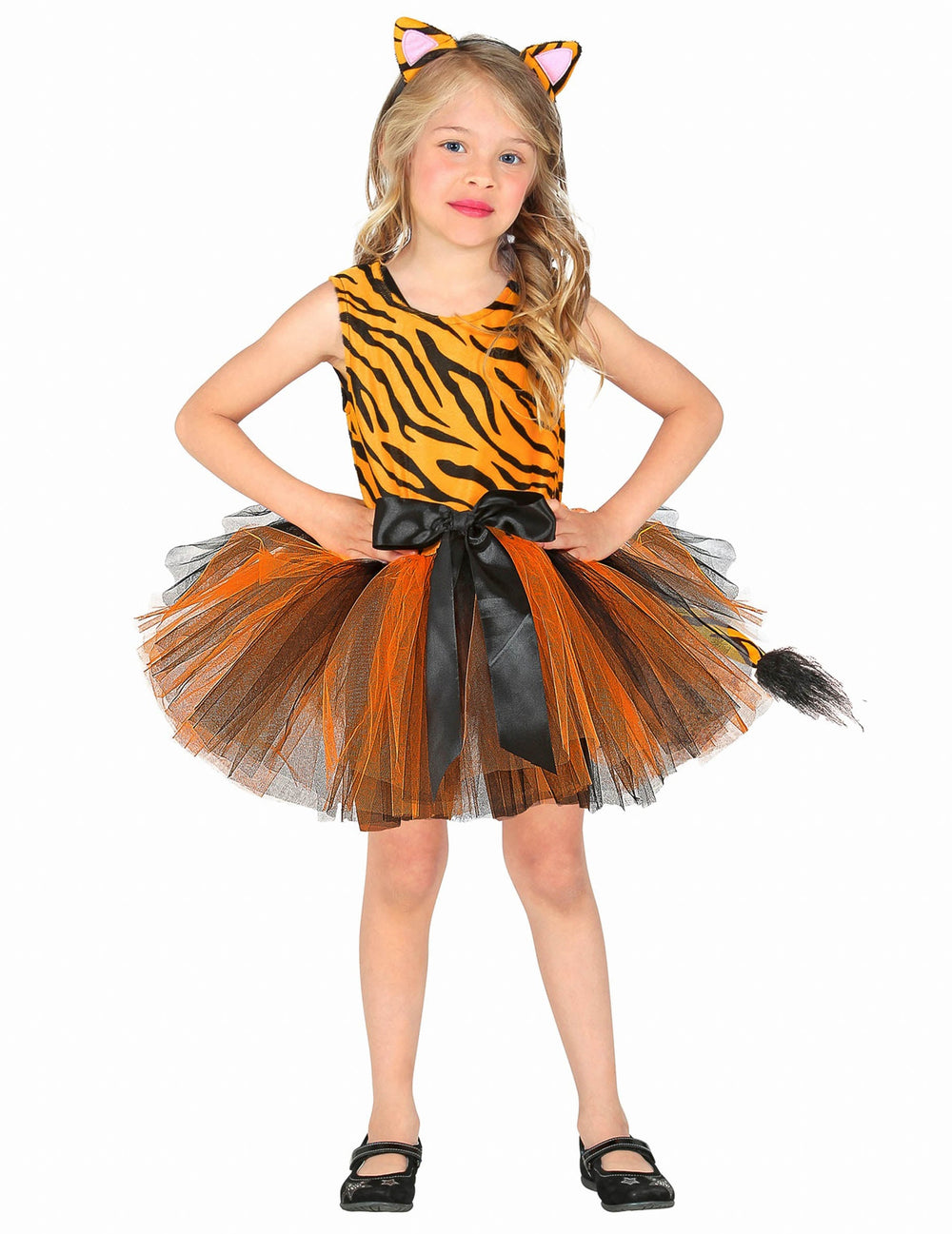 Déguisement de tigre pour fille orange et noir avec tutu