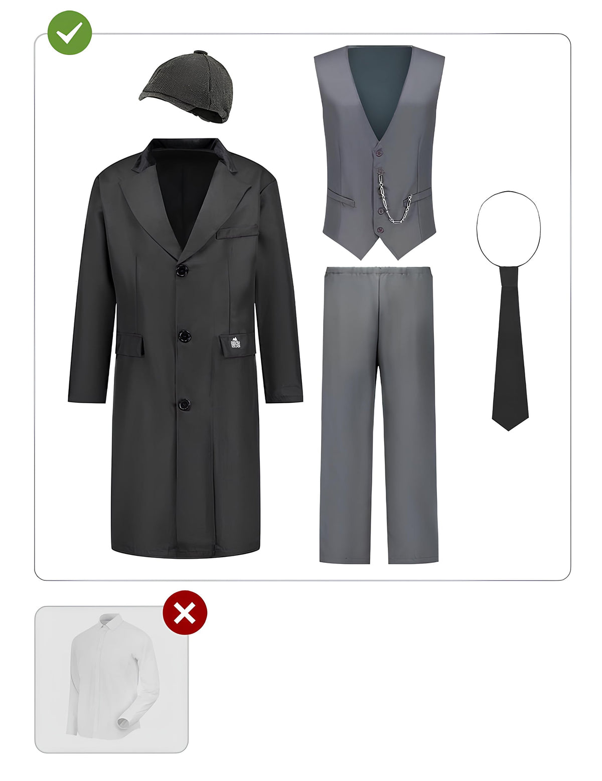 Détail des pièces incluses du déguisement Tommy Shelby Peaky Blinders™