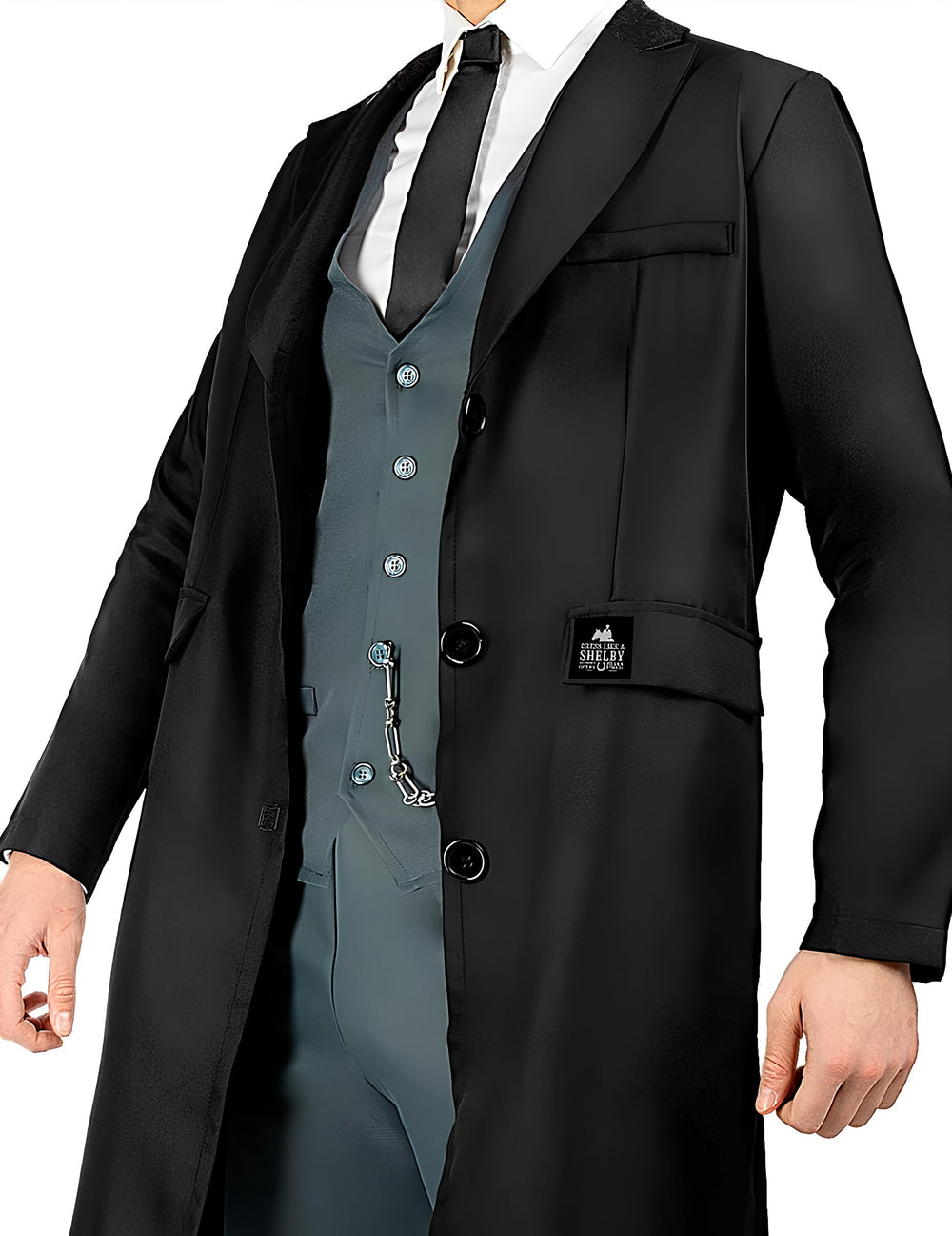 Gros plan sur le veston et le manteau du déguisement Tommy Shelby Peaky Blinders™