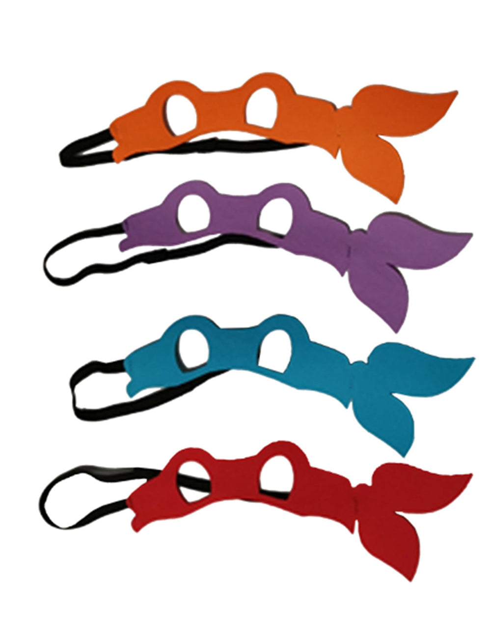 Détail des 4 masques colorés du déguisement Tortue Ninja