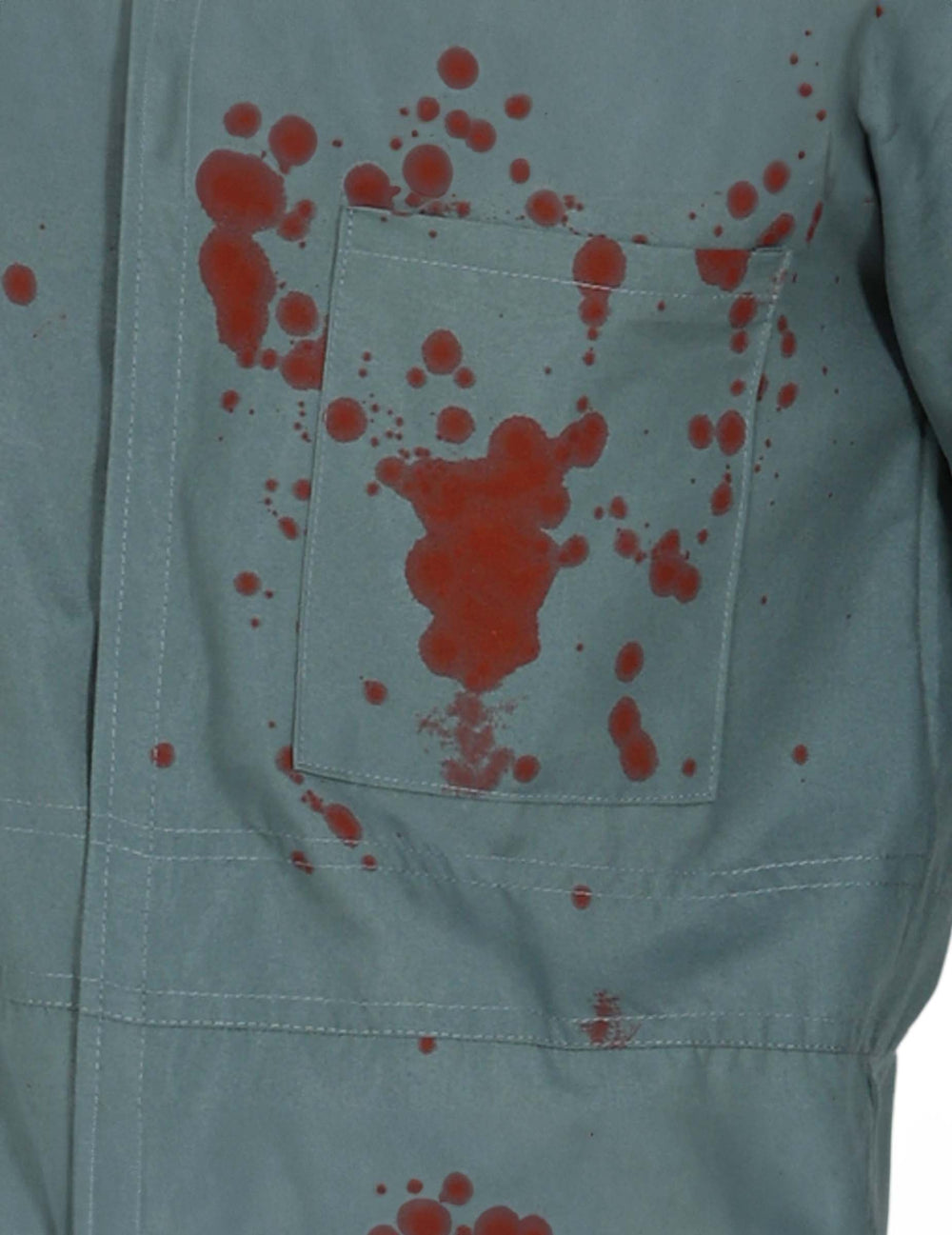 Détail des taches de sang du déguisement de tueur fou