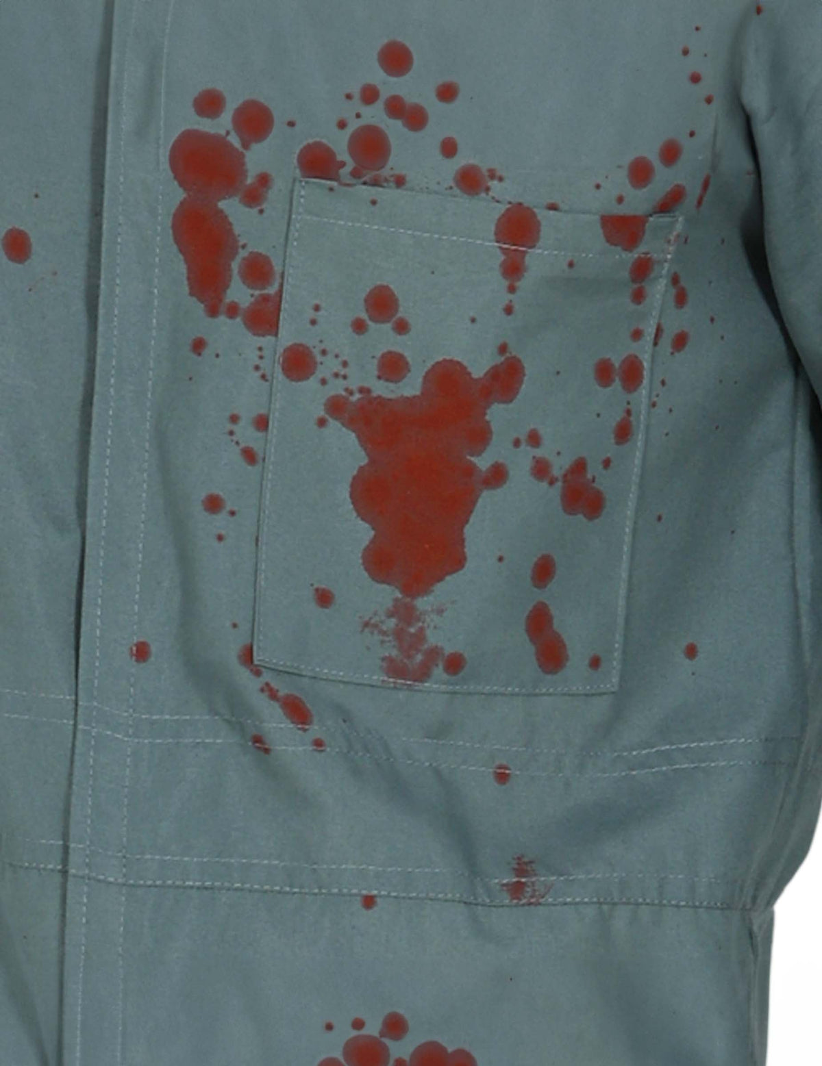 Détail des taches de sang du déguisement de tueur fou