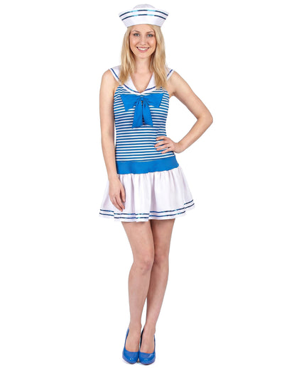 Déguisement uniforme marin sexy pour femme bleu et blanc avec chapeau