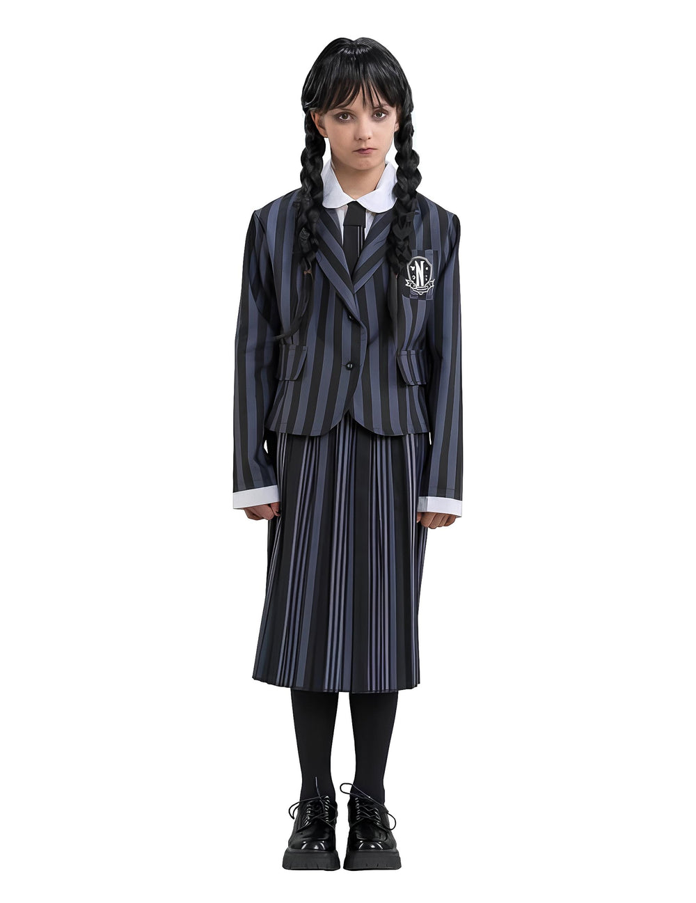 Déguisement uniforme Mercredi Addams Wednesday™ pour enfant noir et gris à rayures