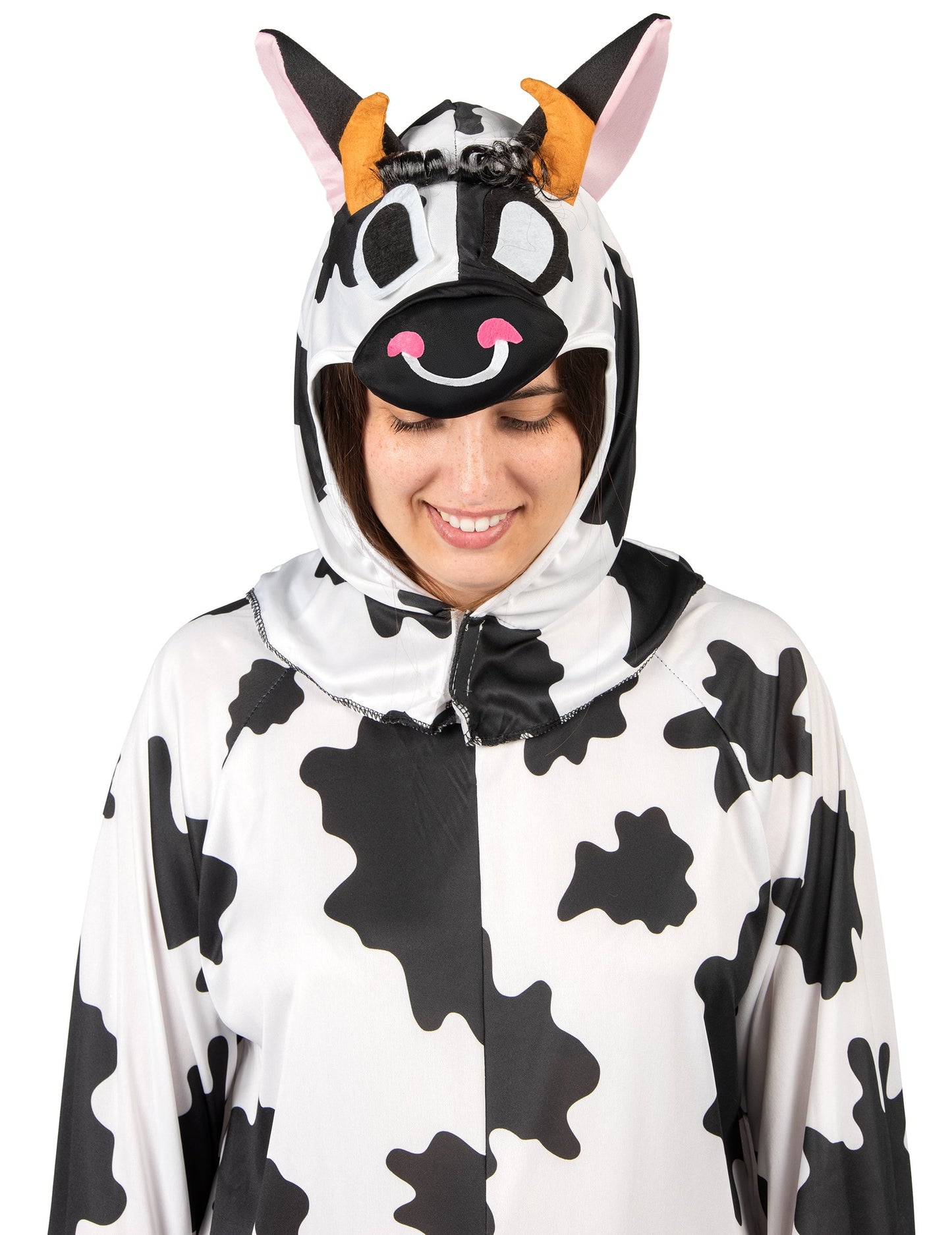 Podrobnost kapuce z ušesi in rogovi obleke krave za odrasle