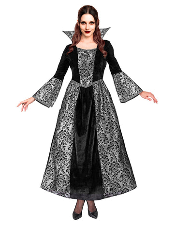 Ženski črni in srebrni baročni vampirski kostum