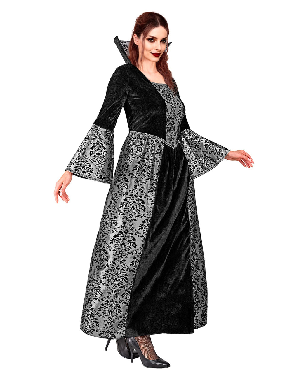 Vue de trois-quarts du déguisement vampire baroque pour femme