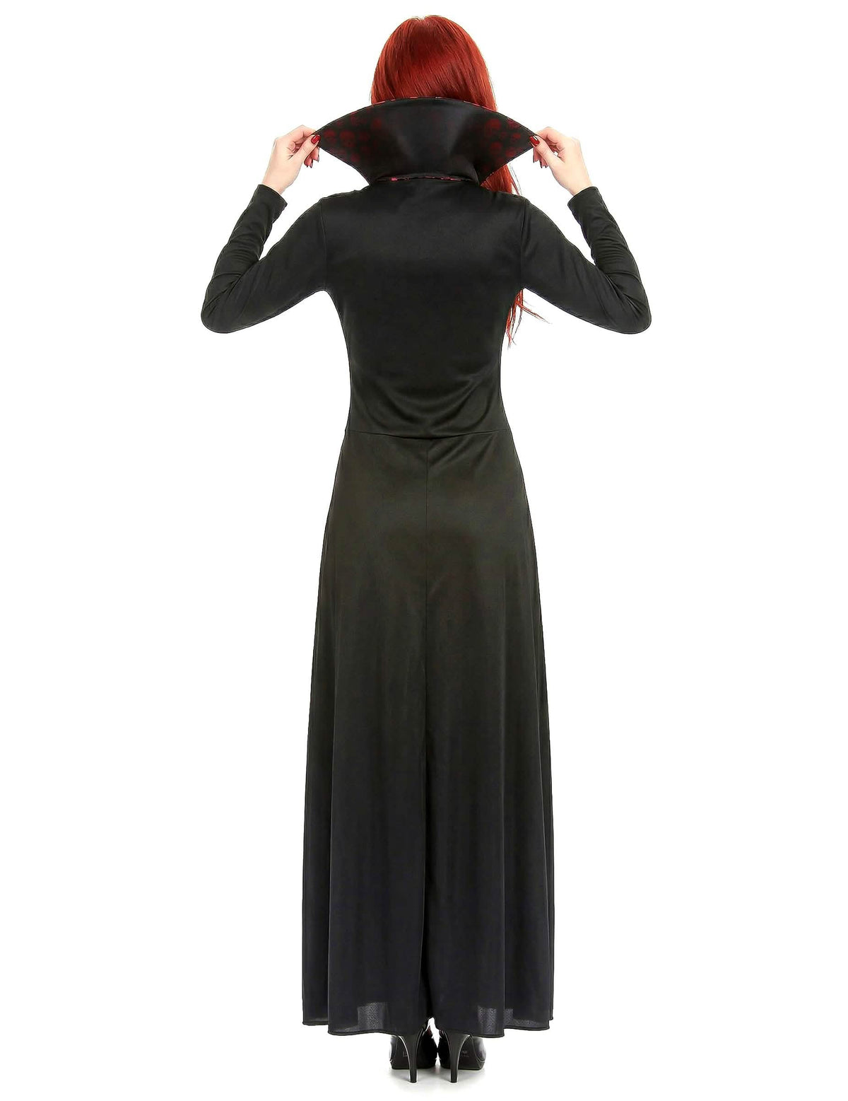 Pogled od zadaj na elegantno vampirsko preobleko za žensko