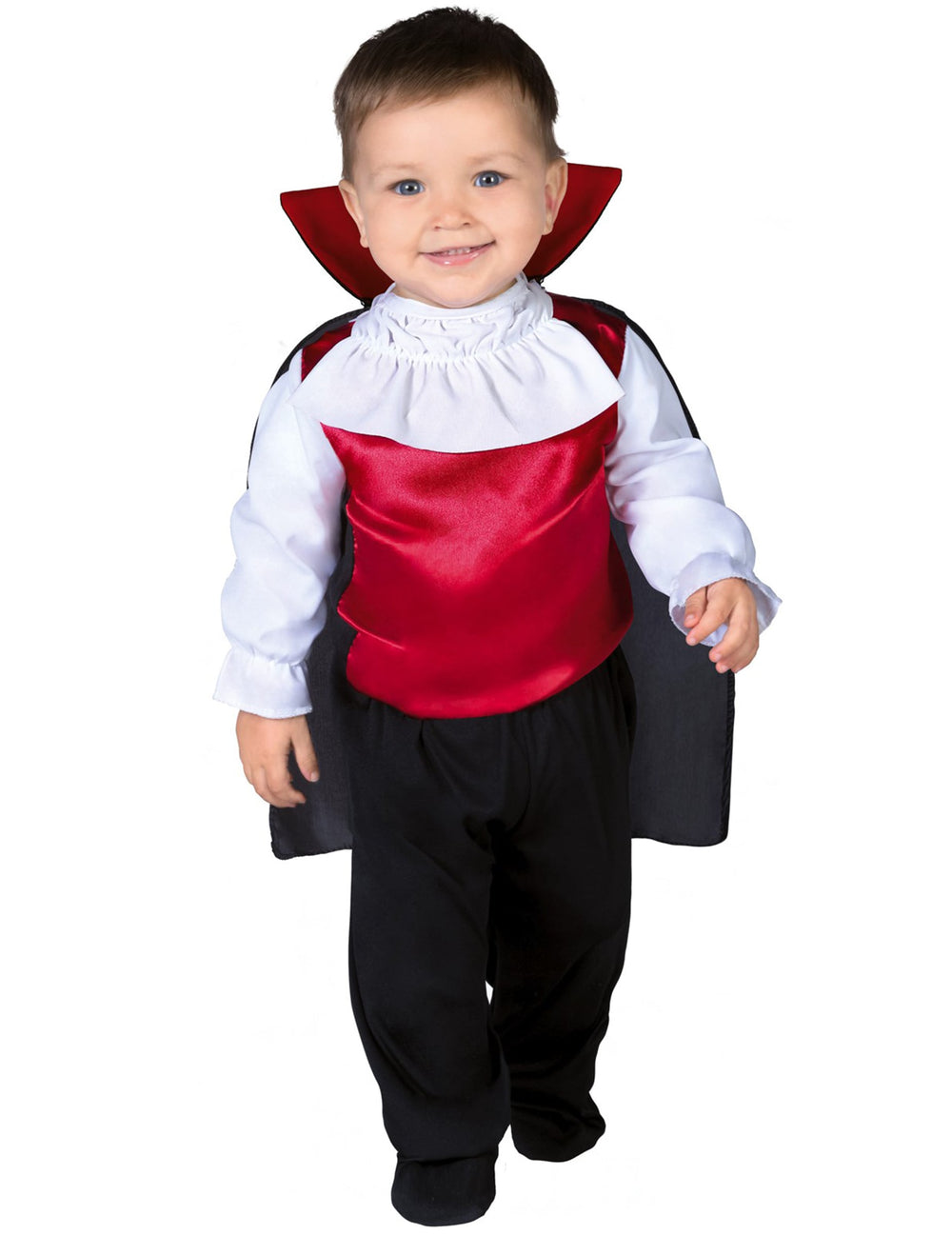 Déguisement vampire pour bébé rouge et noir avec cape à col montant