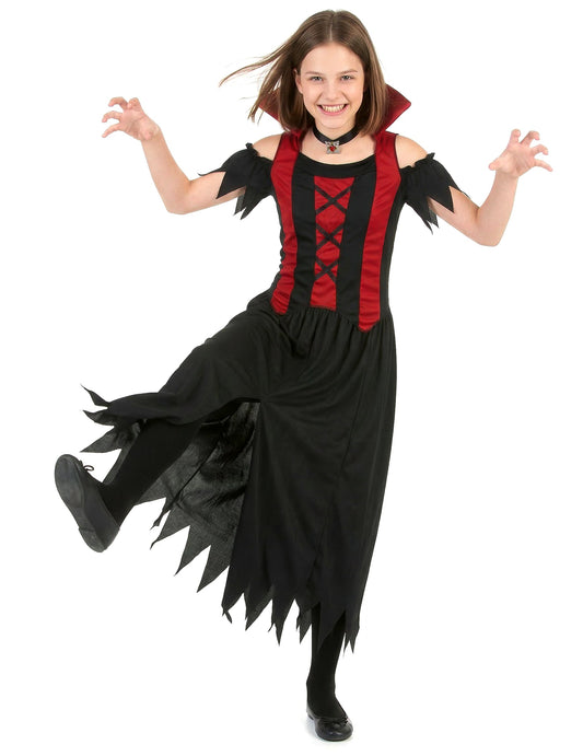 Vue de face en mouvement du déguisement de vampire pour fille