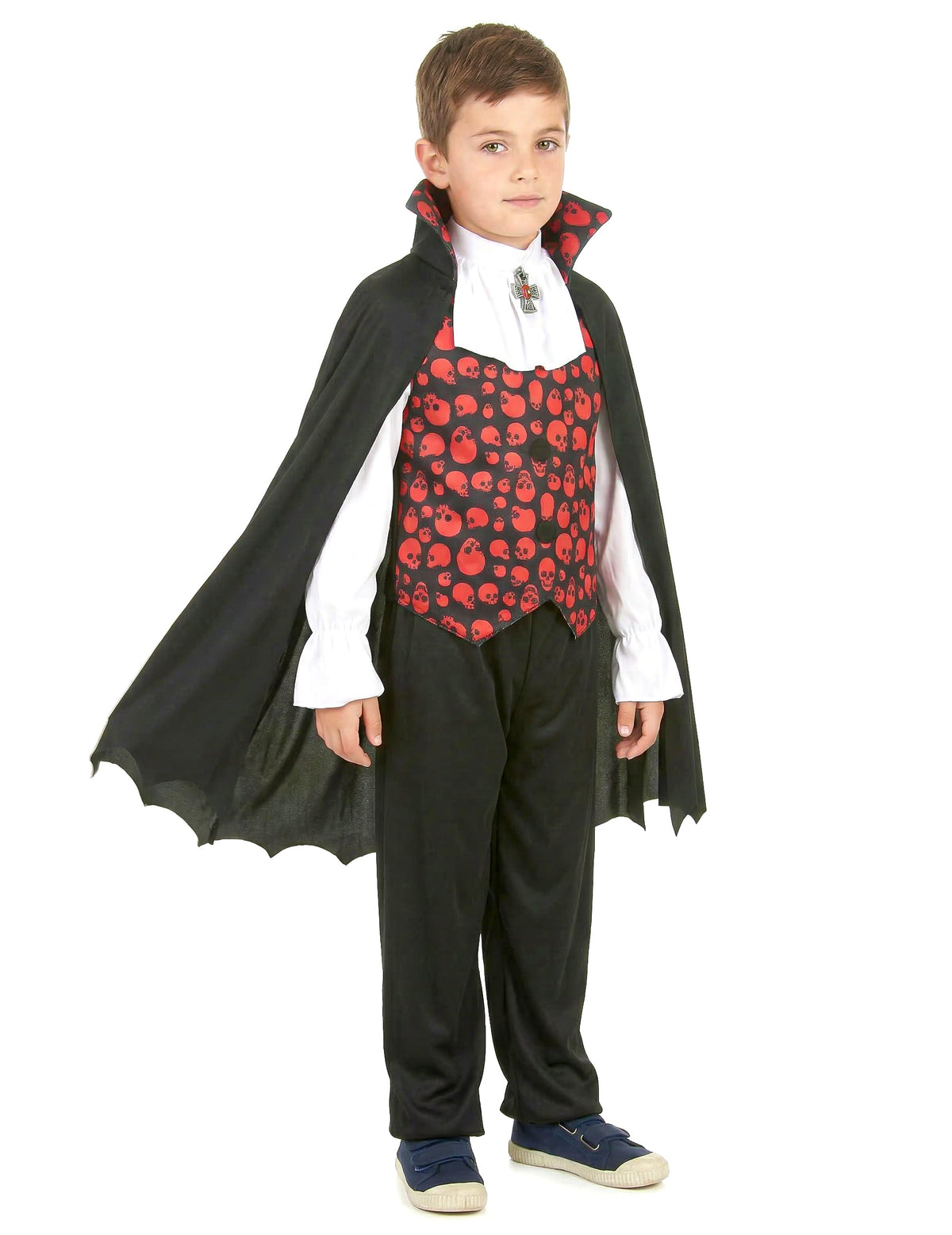 Vue de trois-quarts du déguisement de vampire pour garçon rouge
