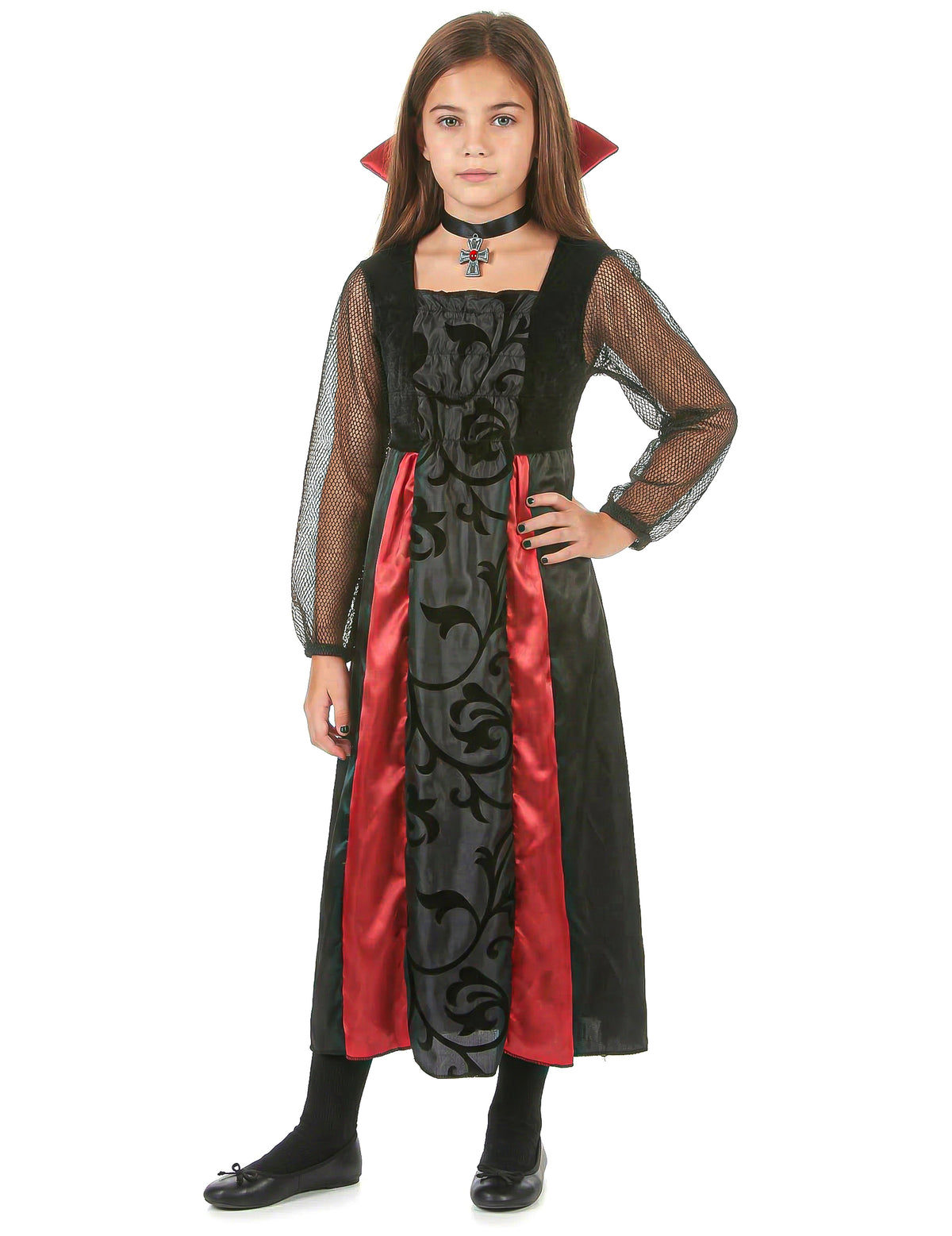 Vue de face du déguisement vampire satiné pour fille