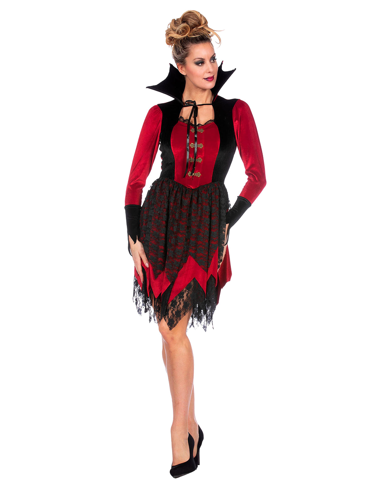 Déguisement vampire velours rouge et noir luxe femme