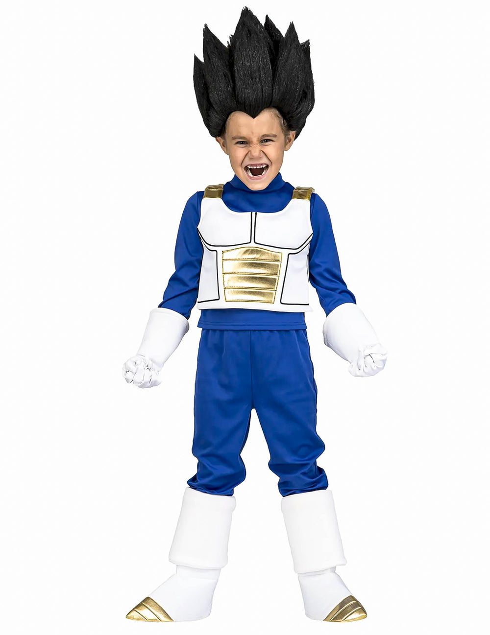 Déguisement Vegeta Dragon Ball Z™ pour enfant bleu et blanc avec armure et perruque noire