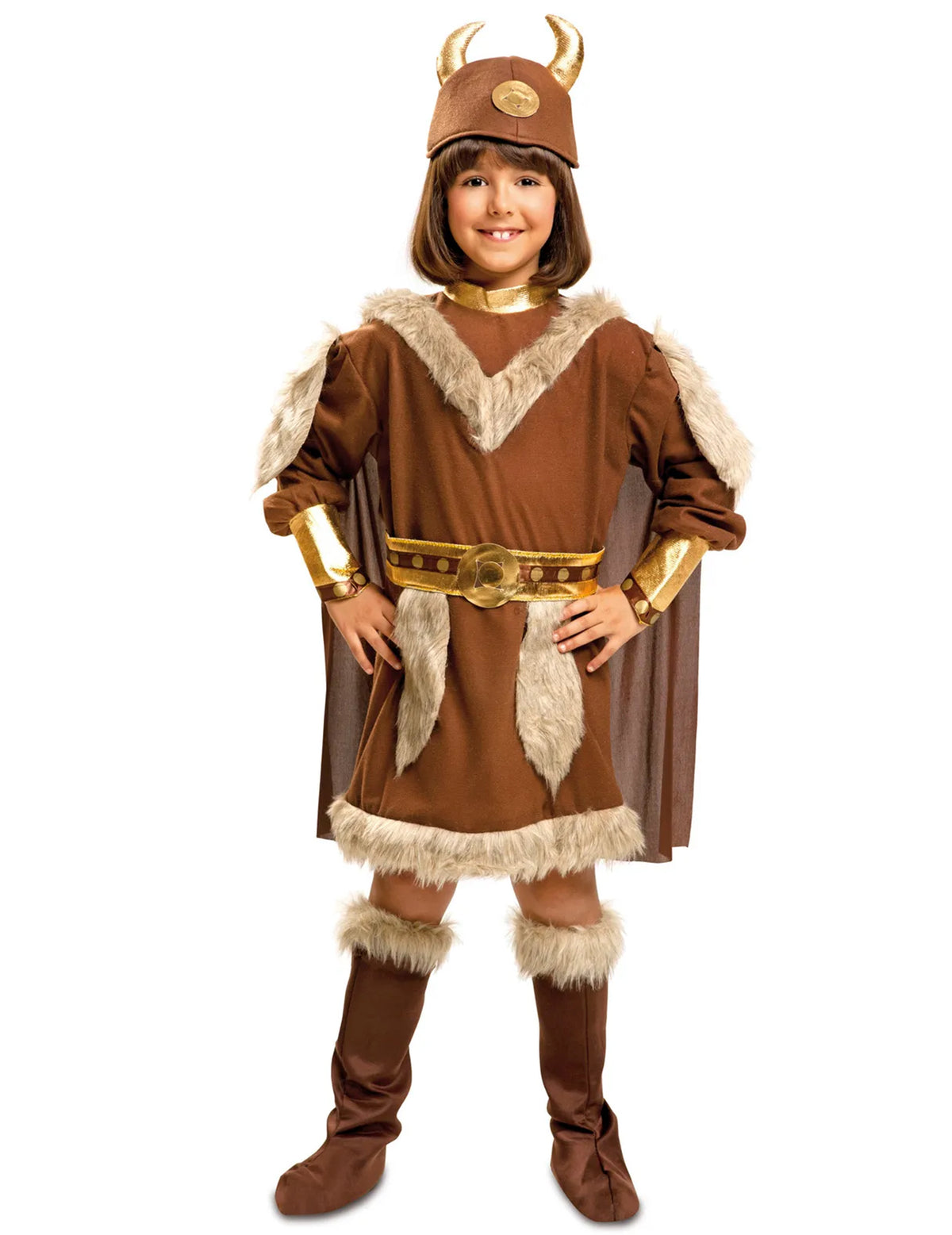 Déguisement viking à fourrure pour enfant marron et doré