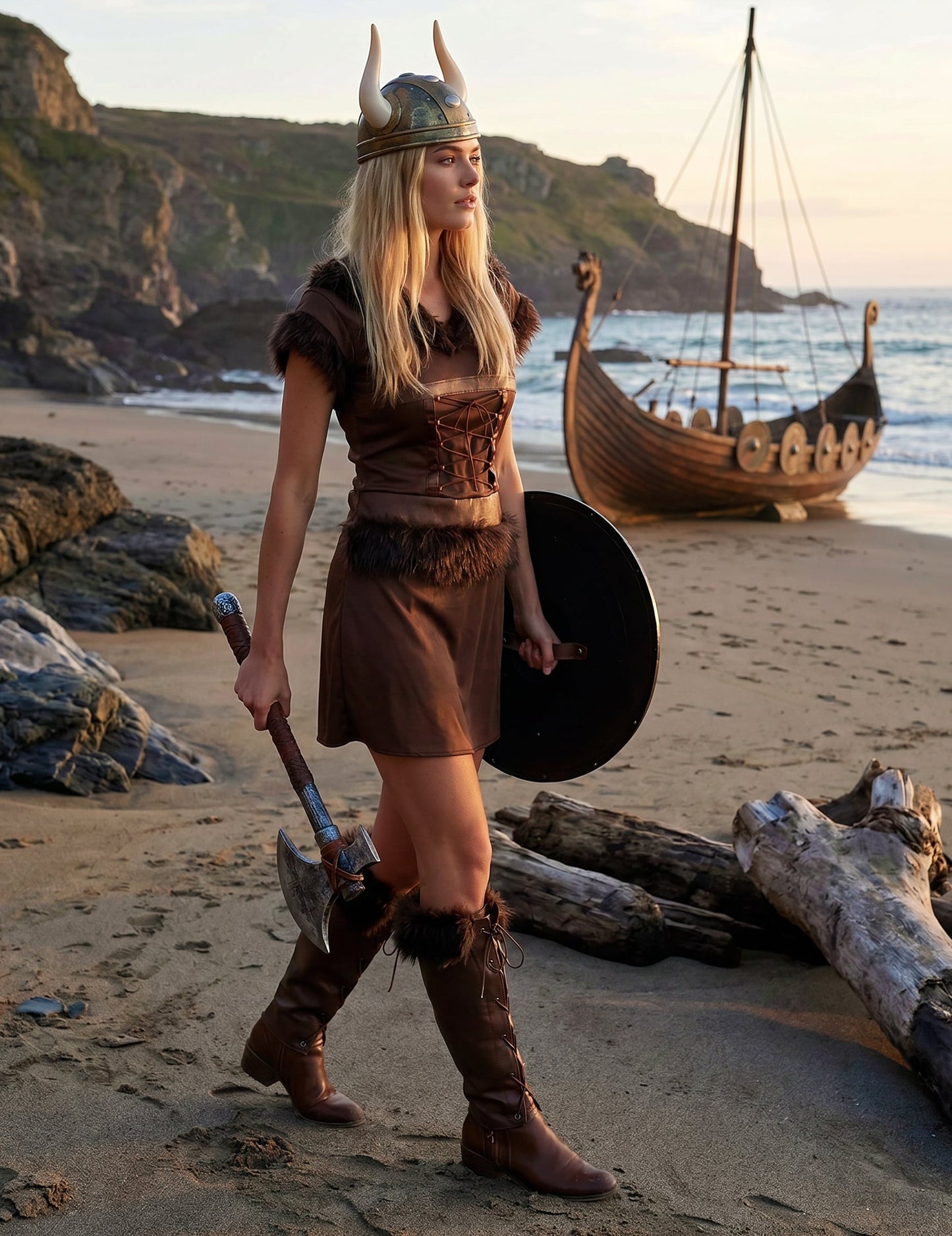 Viking kostum seksi rjava ženska