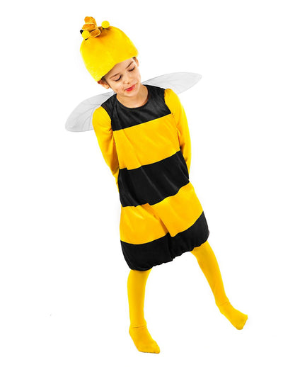 Déguisement Willy Maya l'Abeille pour enfant jaune et noir avec ailes et bonnet