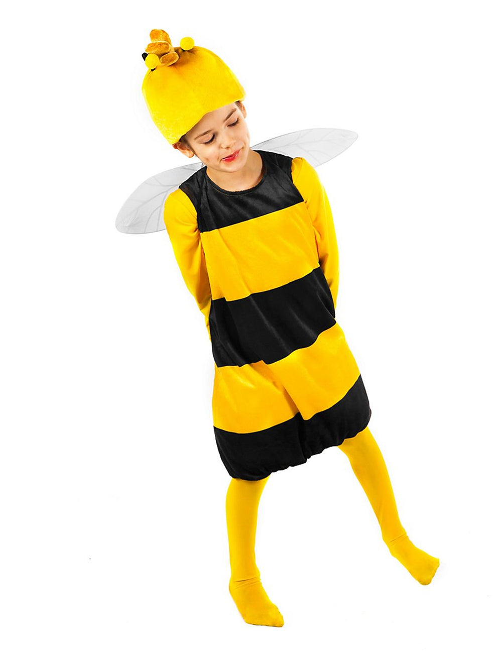 Déguisement Willy Maya l'Abeille pour enfant jaune et noir avec ailes et bonnet