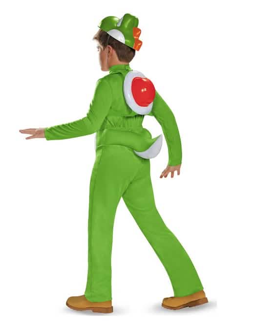 Pogled od zadaj na oklep in rep otroškega luksuznega kostuma Yoshi Super Mario