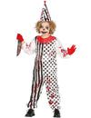 Déguisement zombie arlequin ensanglanté pour enfant noir et blanc avec chapeau pointu