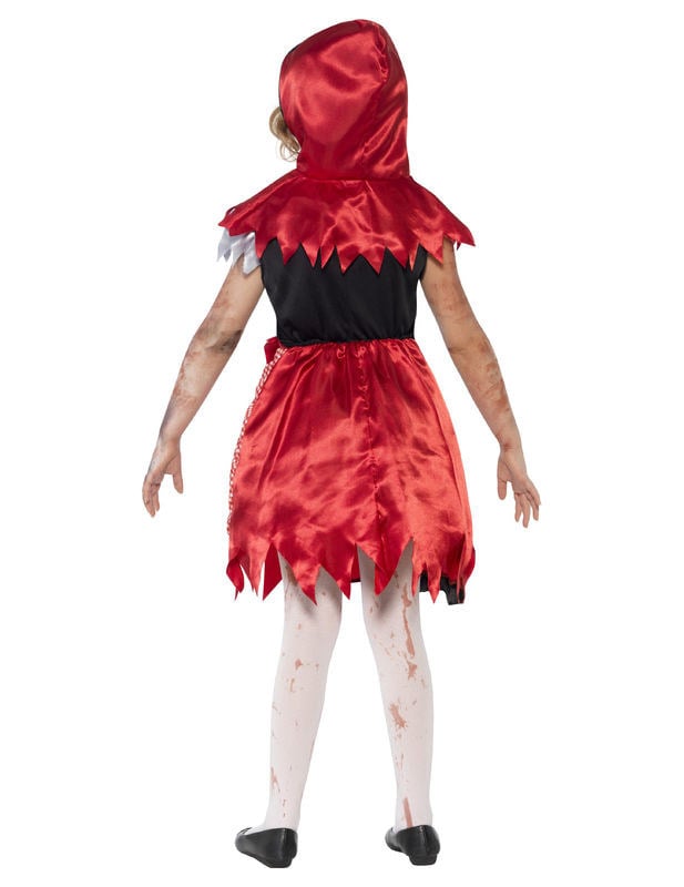 Vue de dos du déguisement de chaperon rouge zombie pour fille