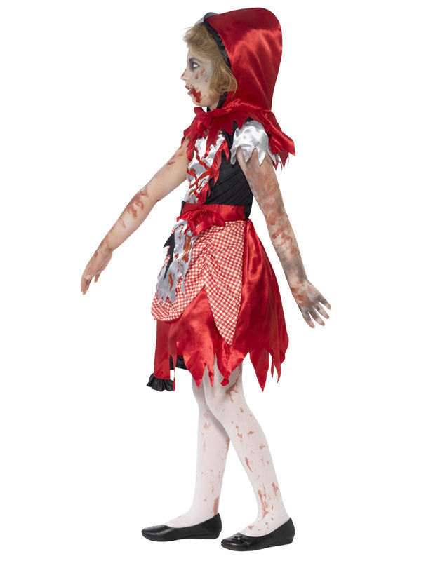 Vue de profil du déguisement de chaperon rouge zombie pour fille