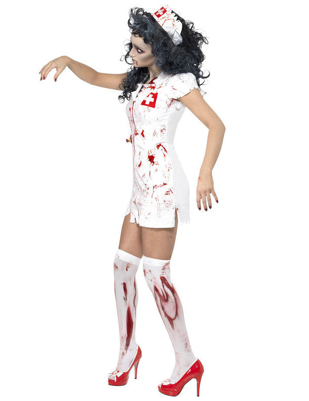 Vue de profil du déguisement de zombie infirmière