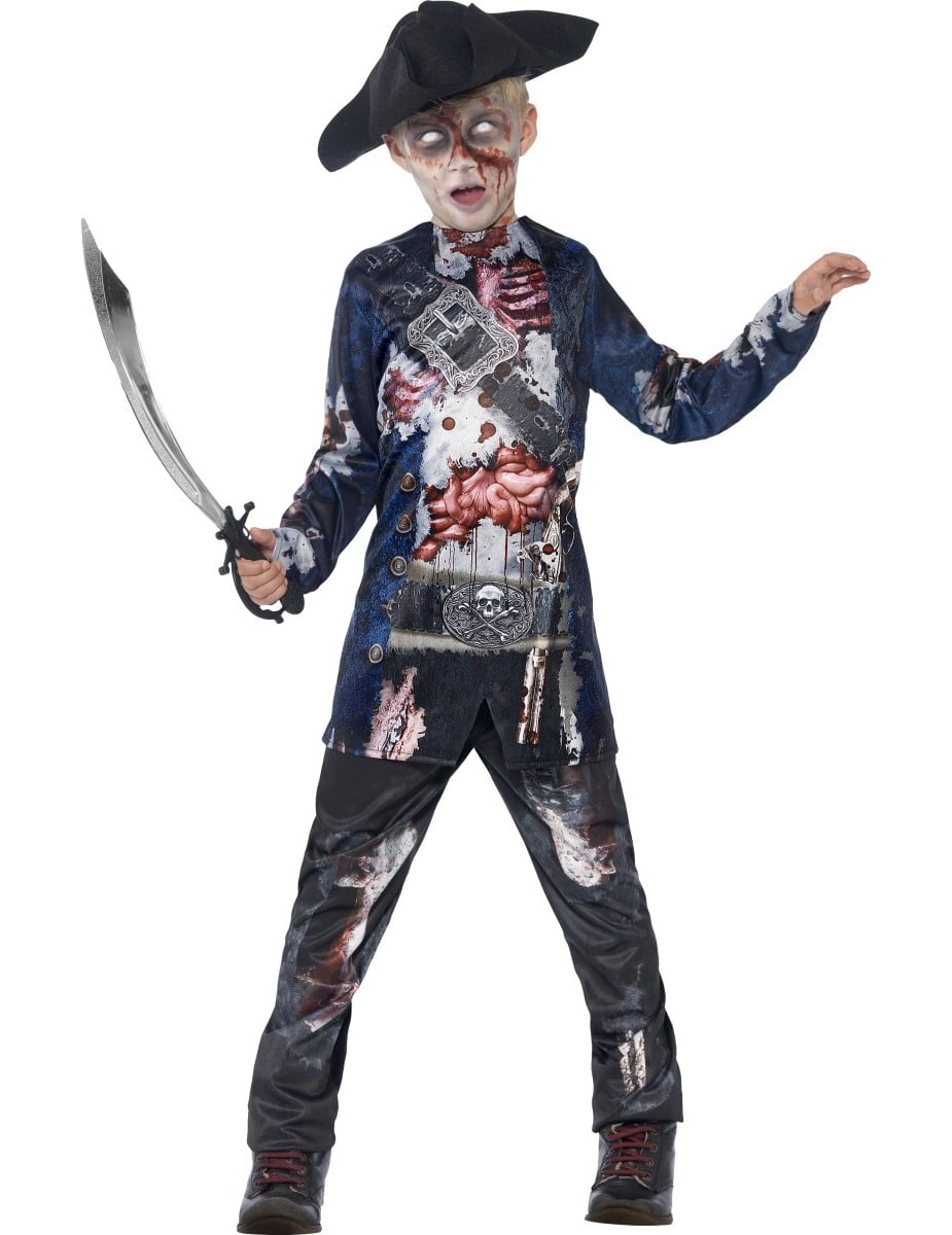 Déguisement de zombie pirate pour garçon bleu avec chapeau