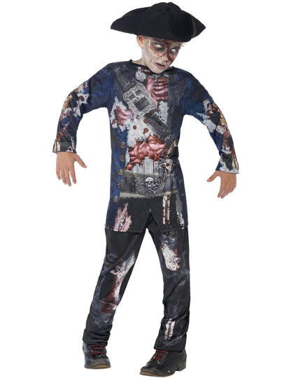 Pogled spredaj na piratski zombijski kostum za fante