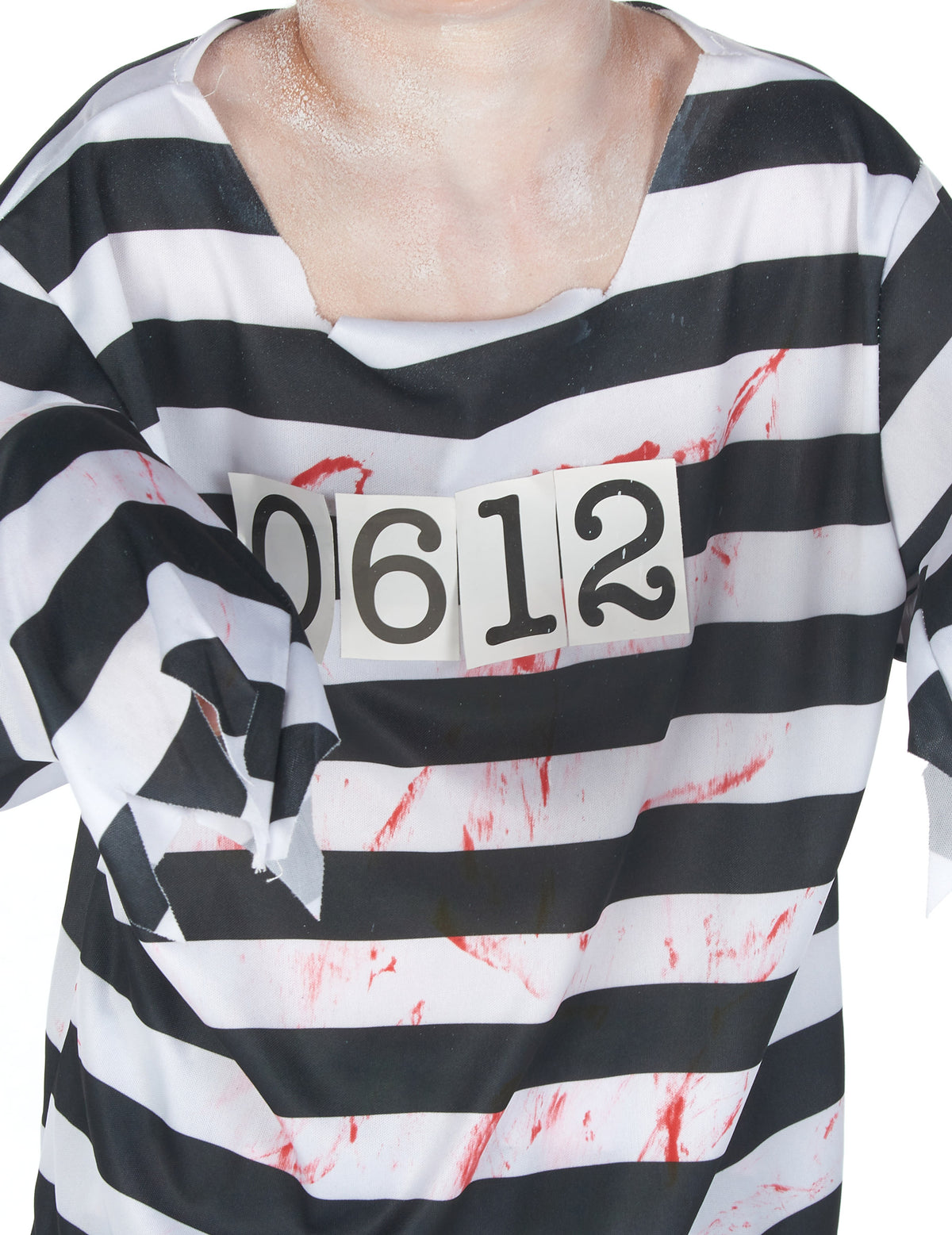 Déguisement de zombie prisonnier pour garçon à rayures noires et blanches ensanglanté