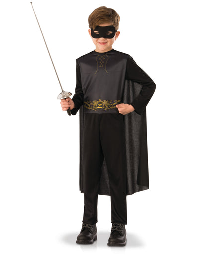 Déguisement classique Zorro pour garçon noir avec cape et masque
