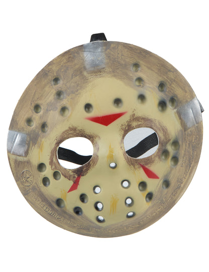 Demi-masque Jason Vendredi 13 pour adulte beige avec marques rouges effet usé