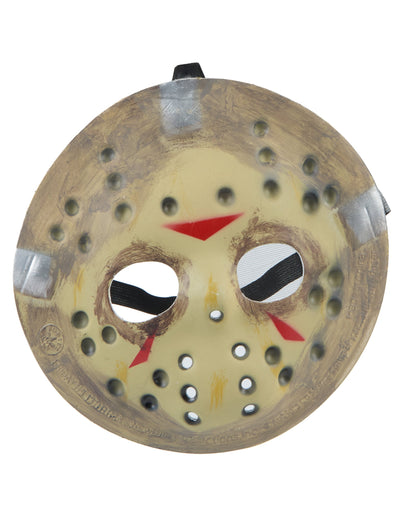 Demi-masque Jason Vendredi 13 pour adulte beige avec marques rouges effet usé