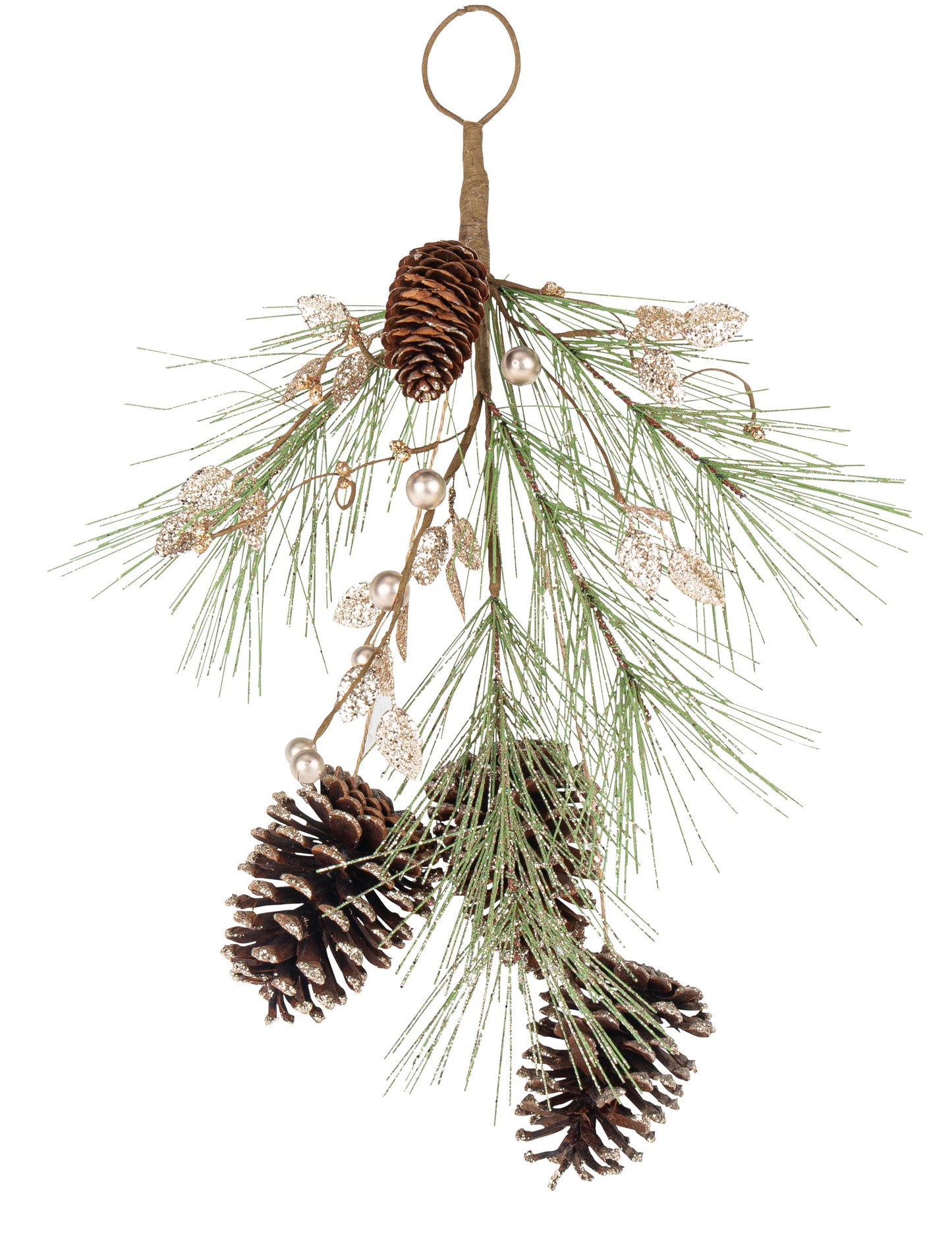 Spust iz borovih storžev in šampanjskih bleščic 45 cm zlata jelka