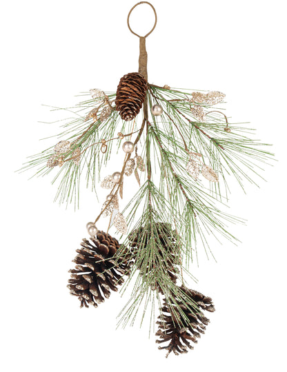 Spust iz borovih storžev in šampanjskih bleščic 45 cm zlata jelka