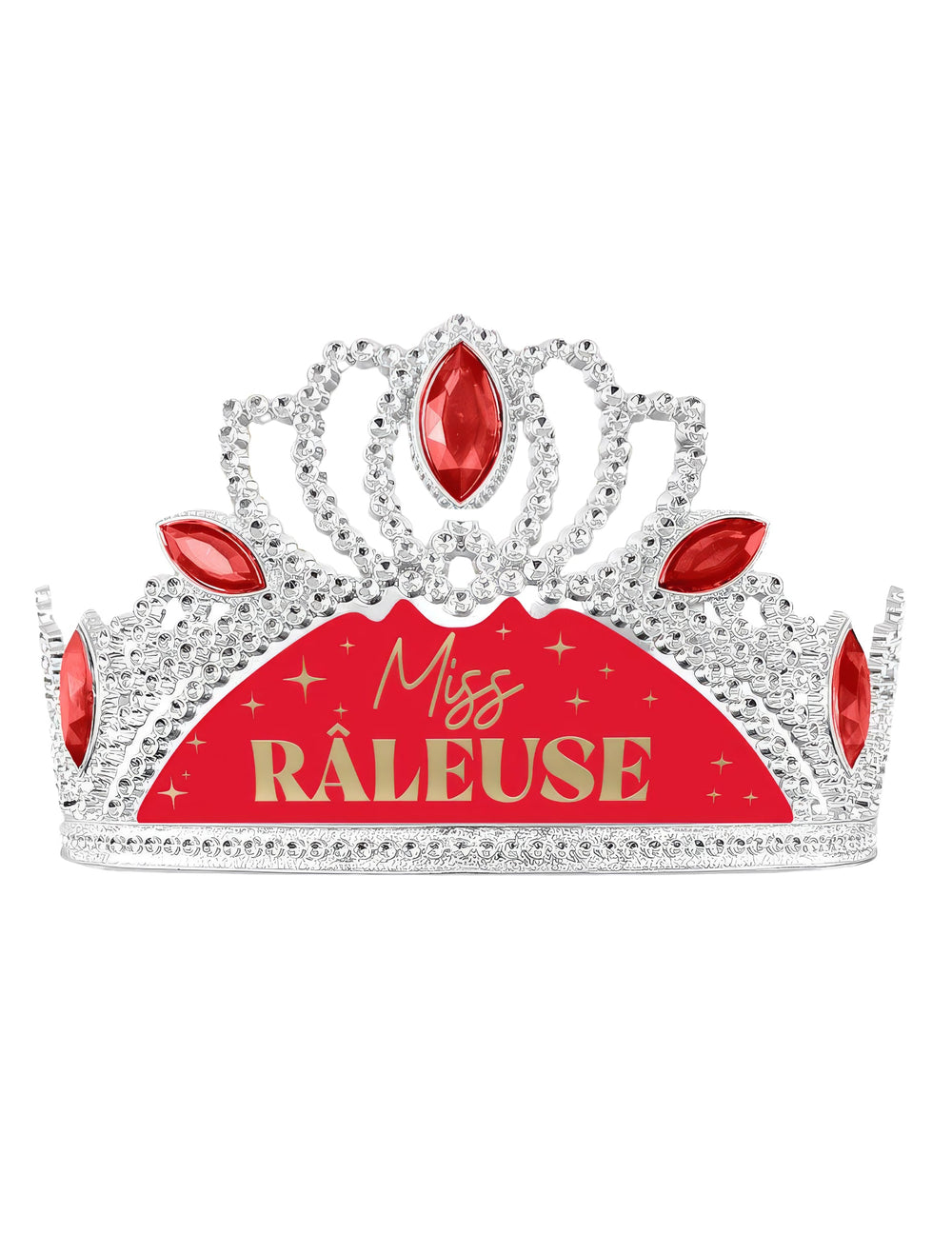 Diadème humoristique Miss Râleuse pour femme argenté et rouge avec pierres rouges