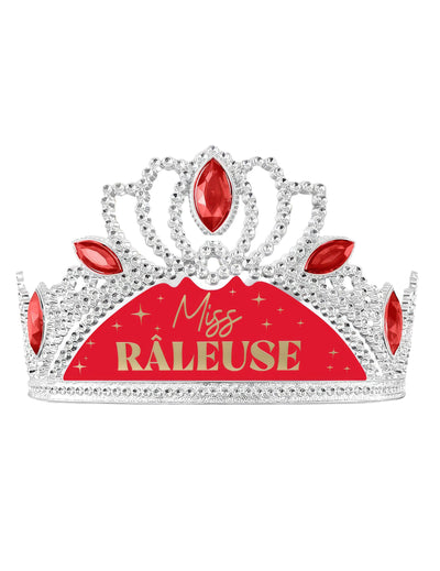Diadème humoristique Miss Râleuse pour femme argenté et rouge avec pierres rouges