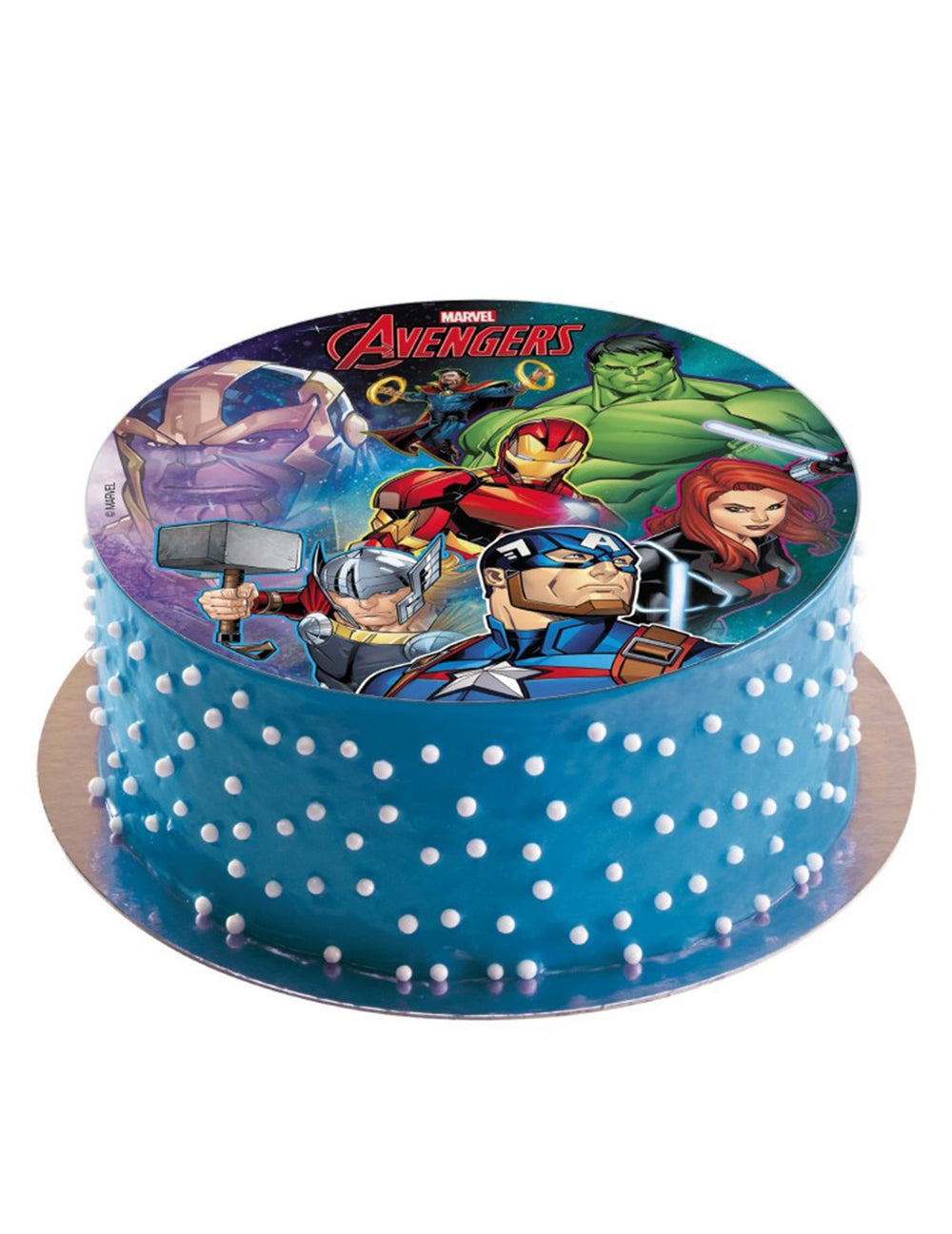 Mise en situation sur un gâteau du disque azyme Avengers