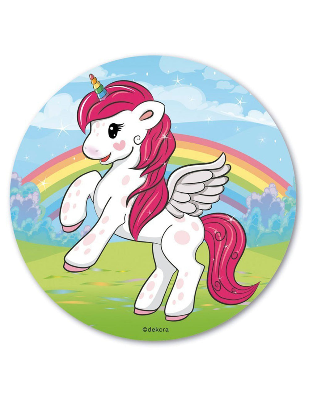 Disque azyme Licorne pour enfant blanc et rose avec arc-en-ciel