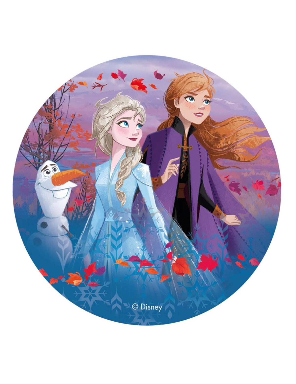 Oblat z Ledeno kraljestvo 2 Anna, Elsa in Olaf za torto, modra in vijolična