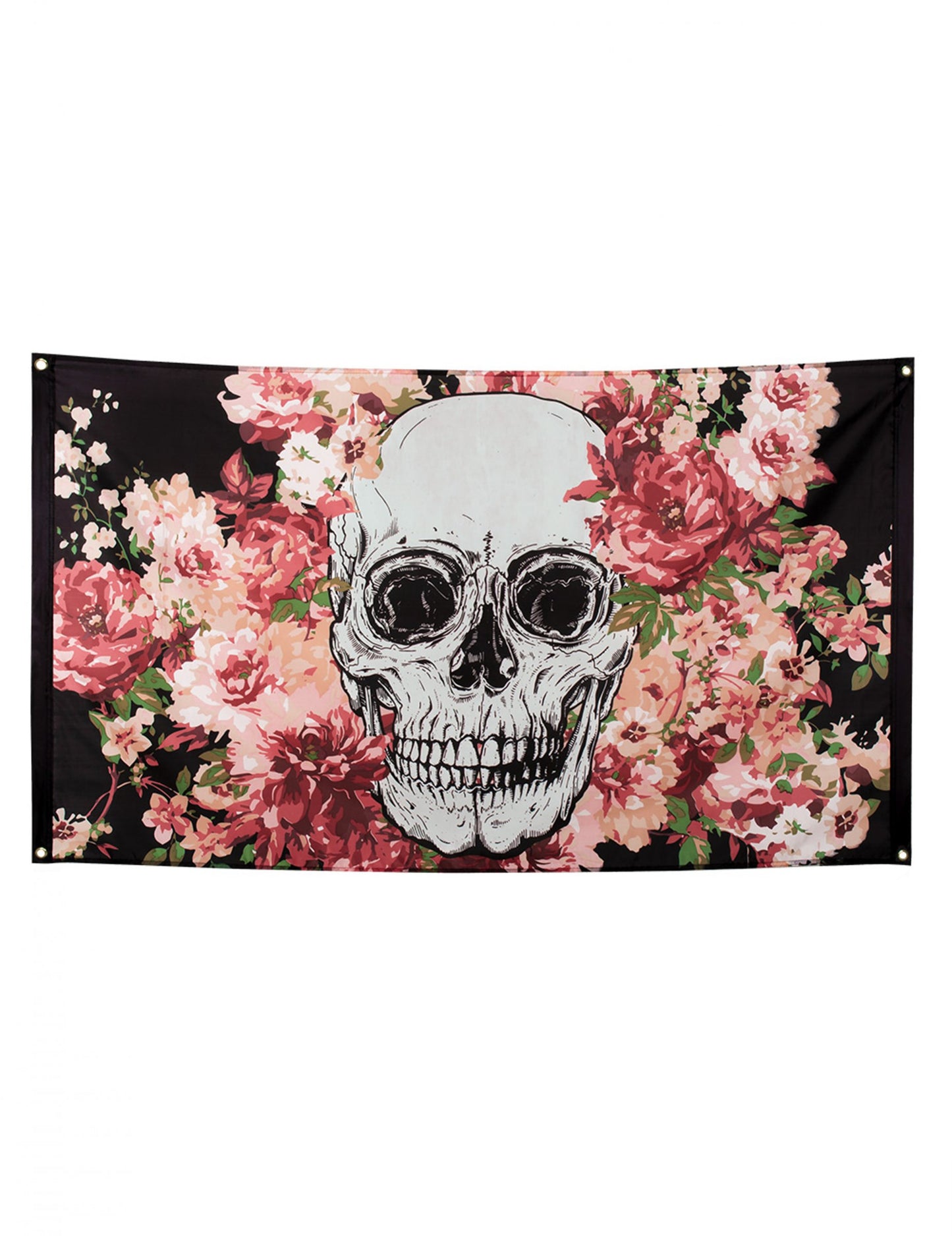 Črna cvetoča skeletna zastava 90 x 150 cm