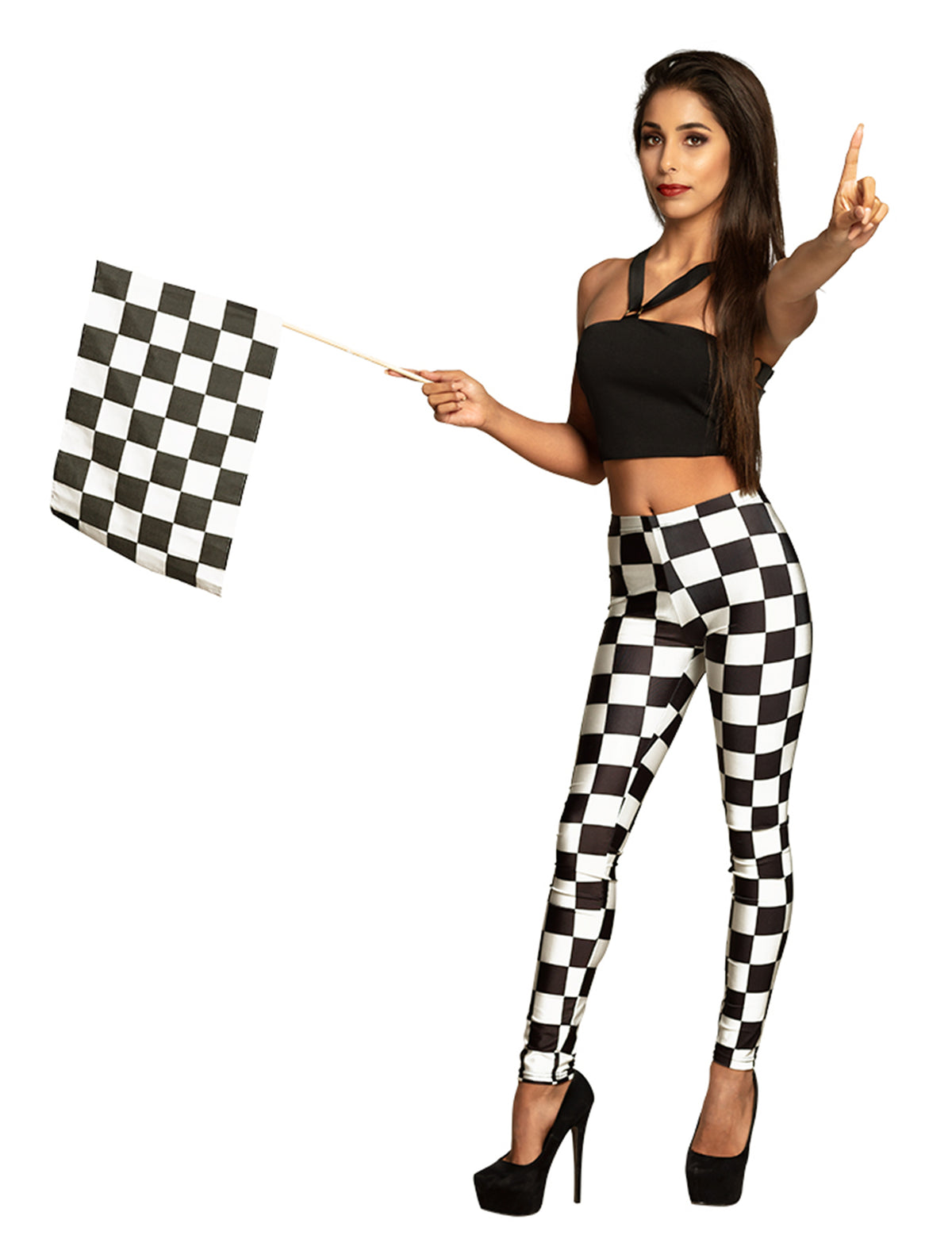 Mise en situation du Drapeau Finisher pour fête noir et blanc à damier