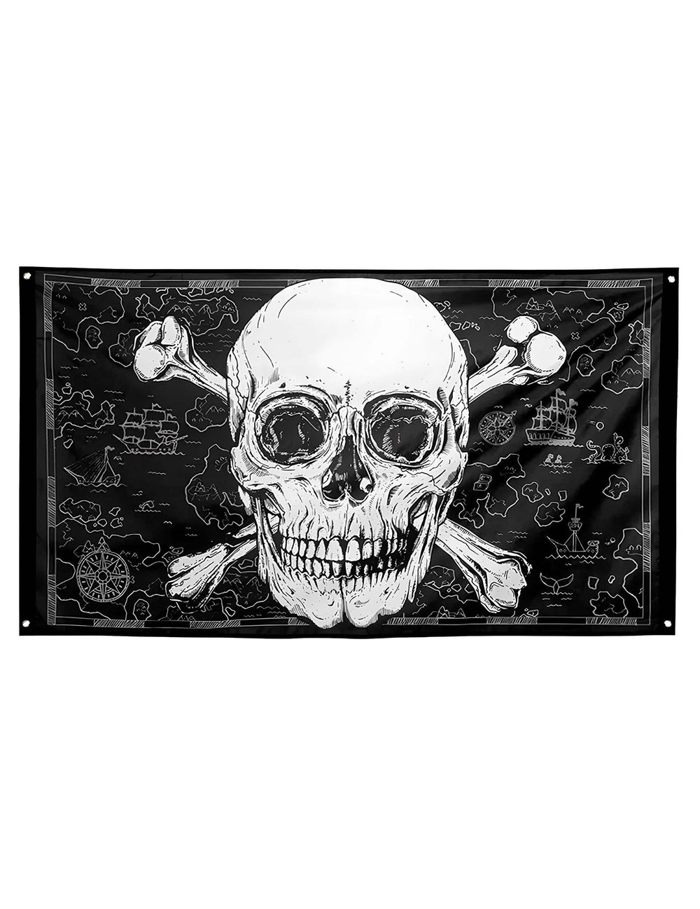 Piratska zastava Jolly Roger za dekoracijo črno in belo z motivom zemljevida zaklada