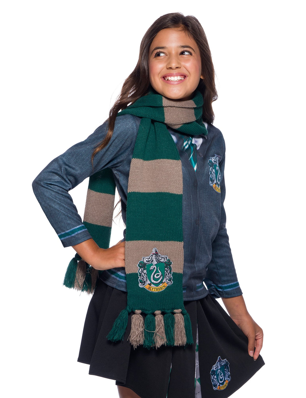 Echarpe luxe Serpentard pour enfant verte et grise avec écusson