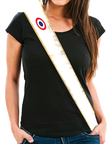 Echarpe tricolore vierge pour adulte blanche avec liseré doré et cocarde