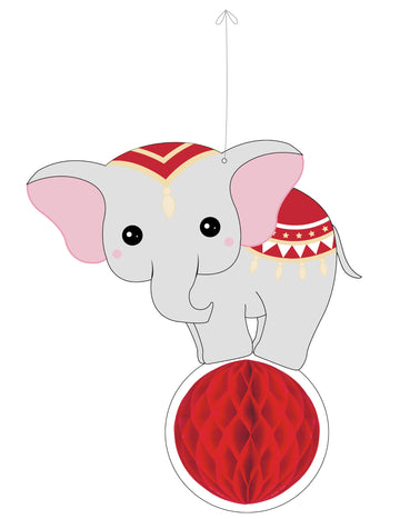 Suspension éléphant en papier alvéolé vintage circus rouge