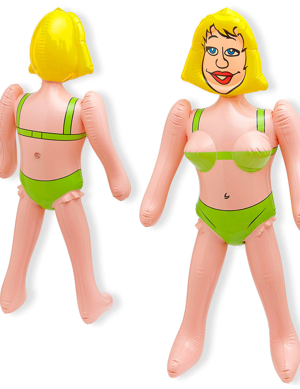 Epouse gonflable humoristique pour adulte blonde avec bikini vert